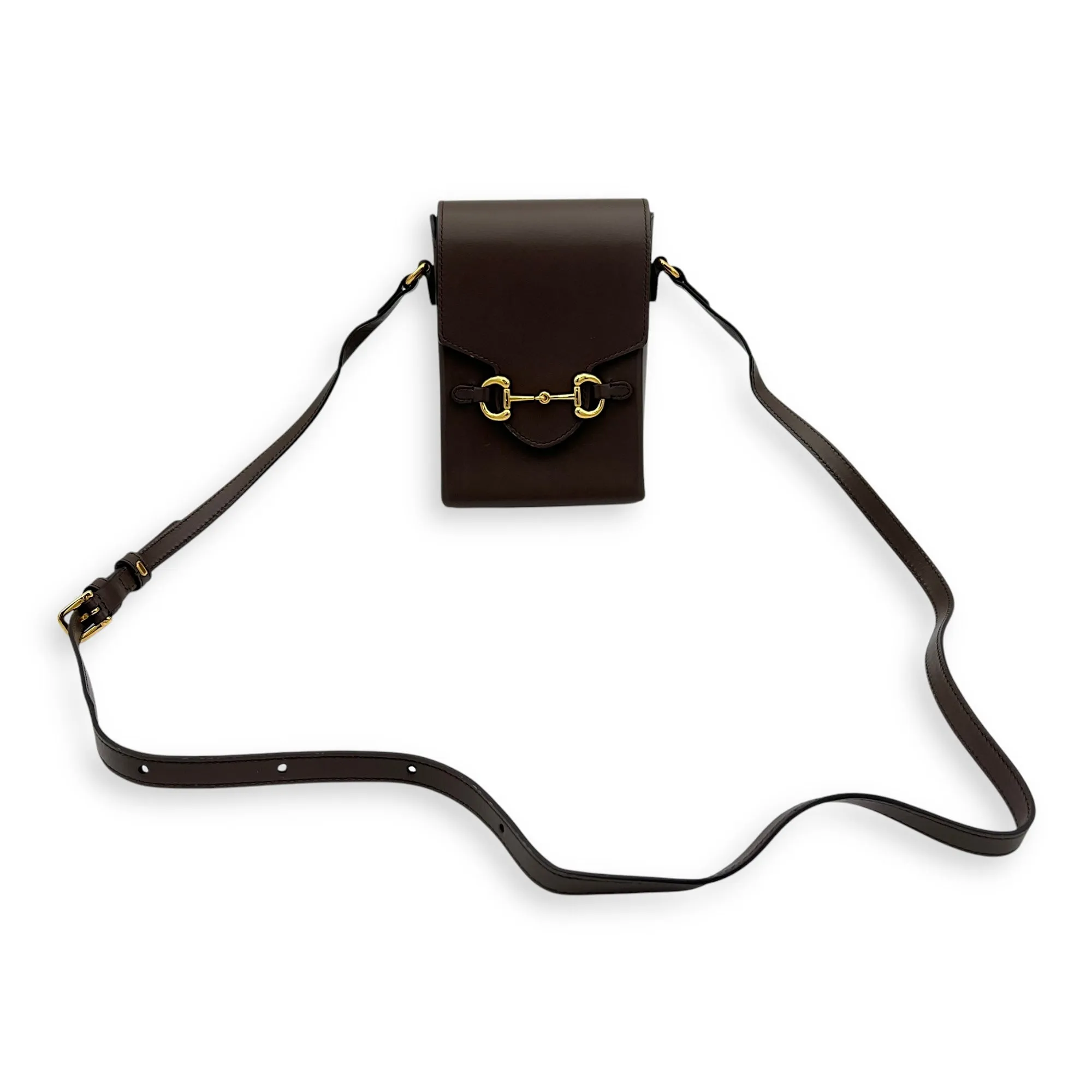 Horsebit 1955 Crossbody Bag Mini Brown in Calfskin, Gold hardware