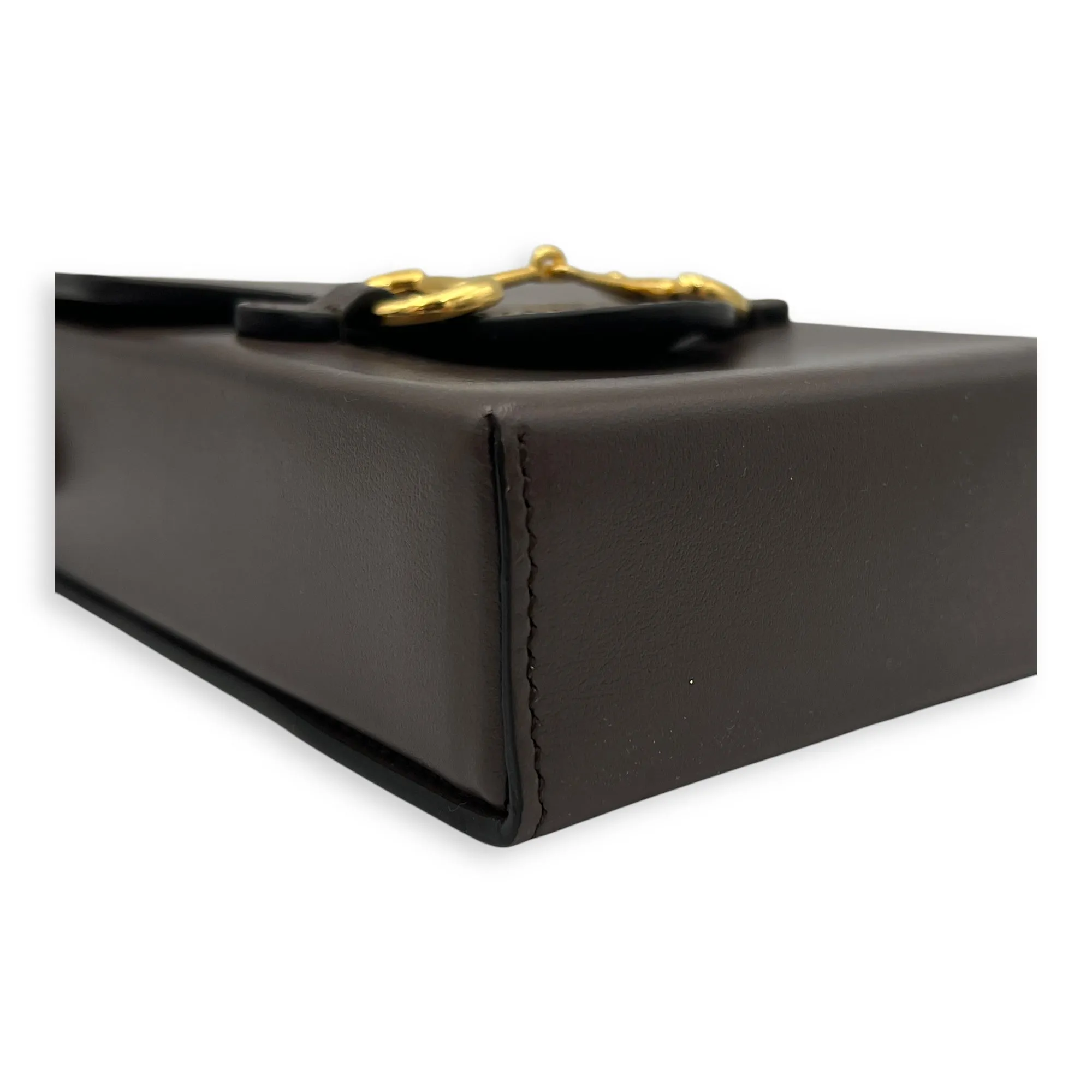 Horsebit 1955 Crossbody Bag Mini Brown in Calfskin, Gold hardware