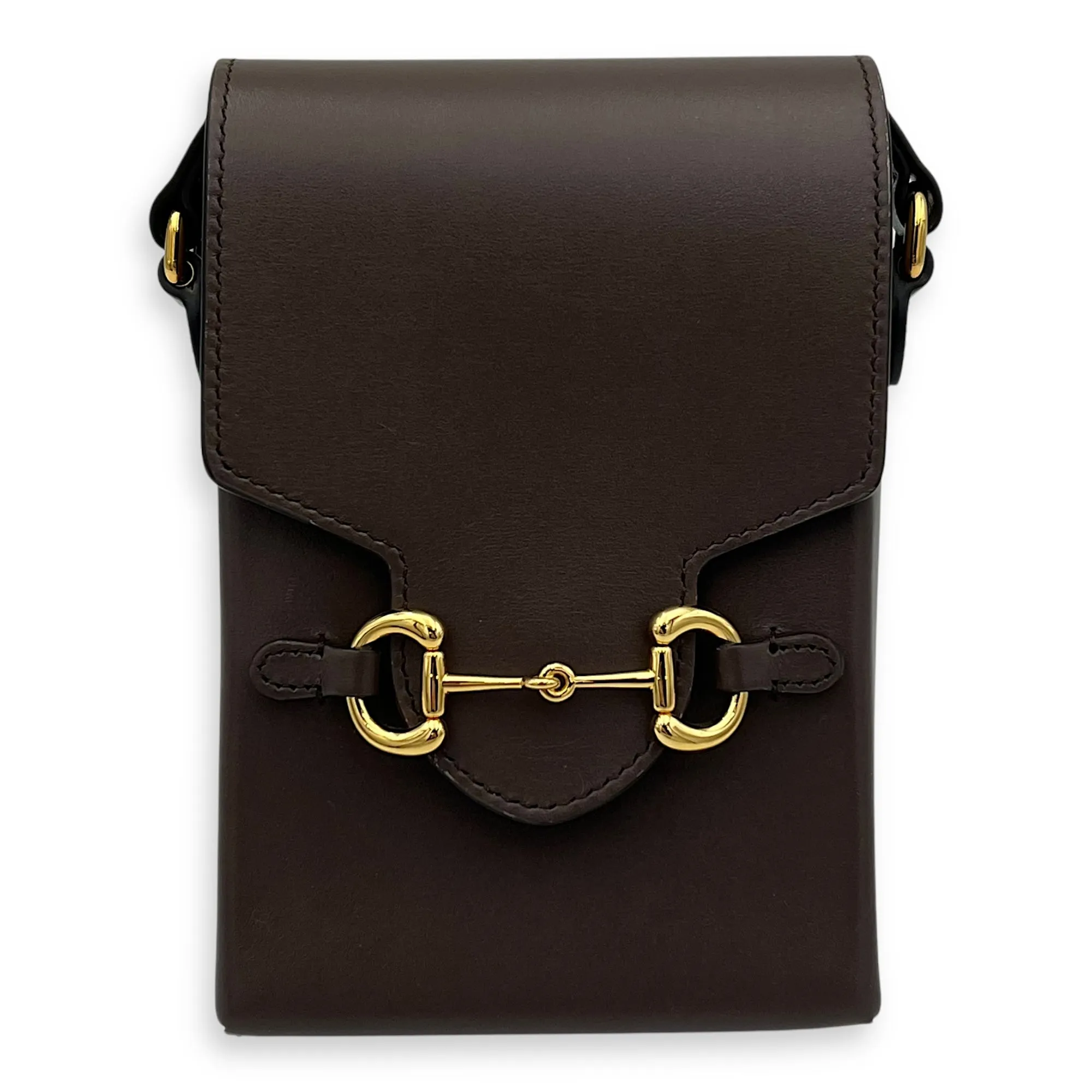 Horsebit 1955 Crossbody Bag Mini Brown in Calfskin, Gold hardware