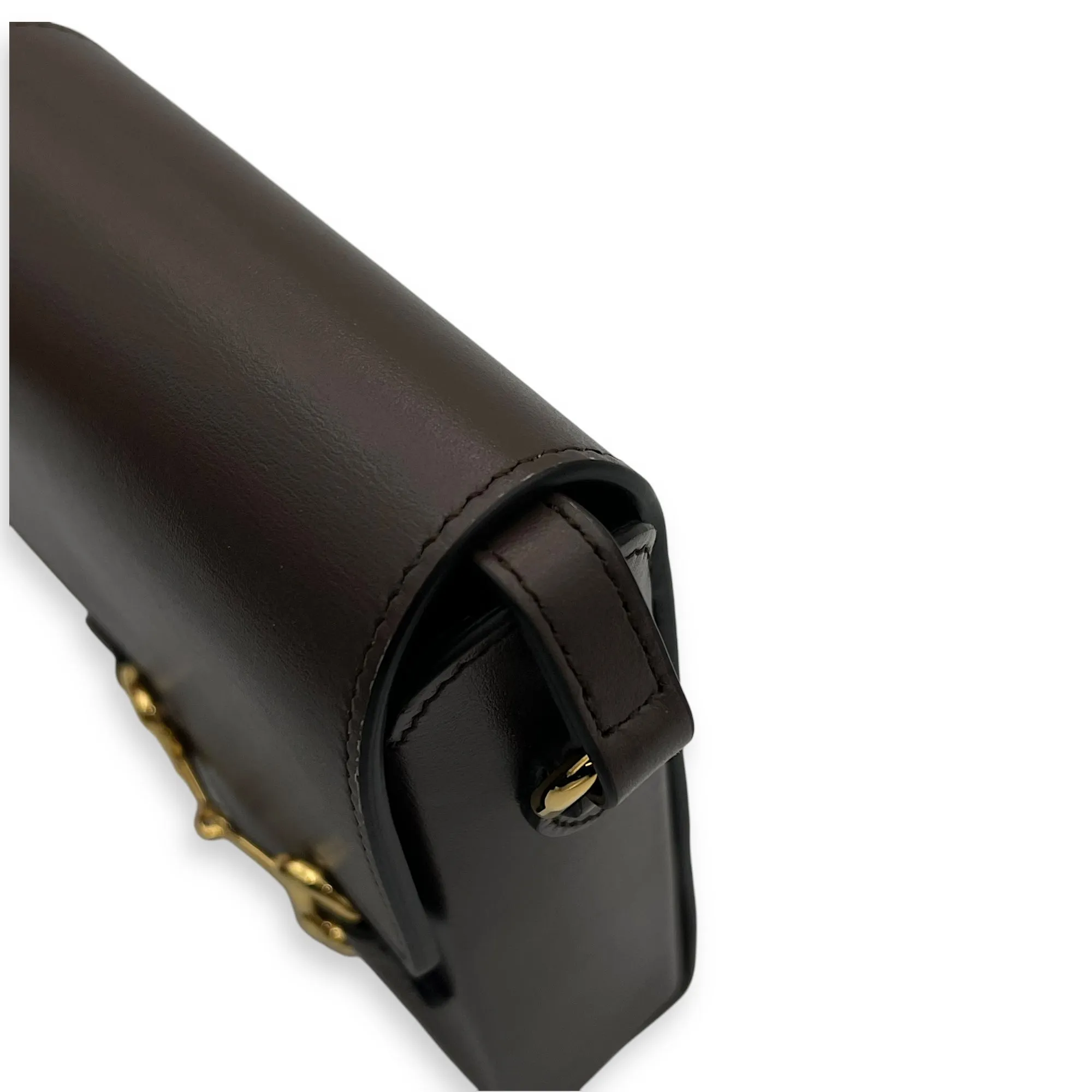 Horsebit 1955 Crossbody Bag Mini Brown in Calfskin, Gold hardware