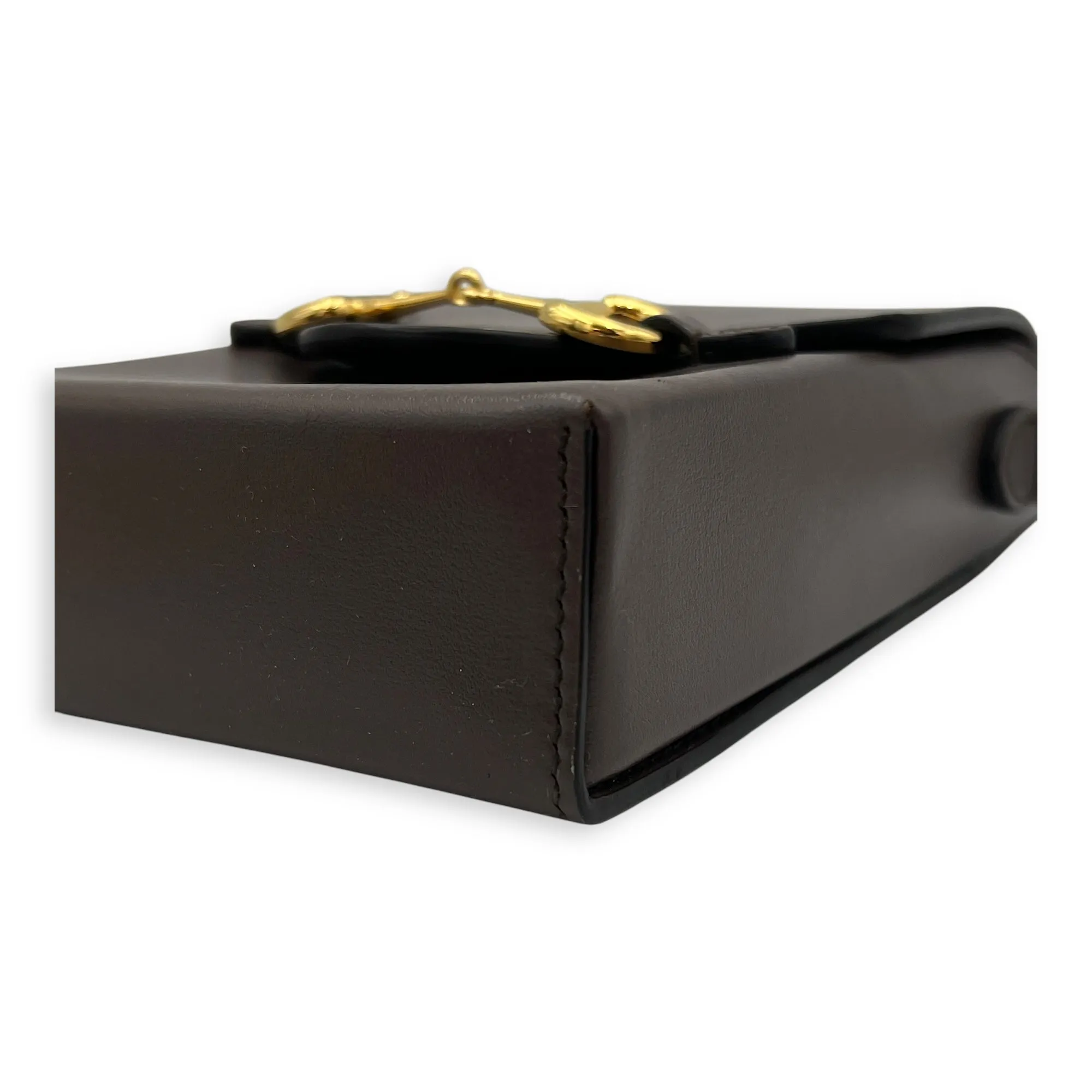 Horsebit 1955 Crossbody Bag Mini Brown in Calfskin, Gold hardware