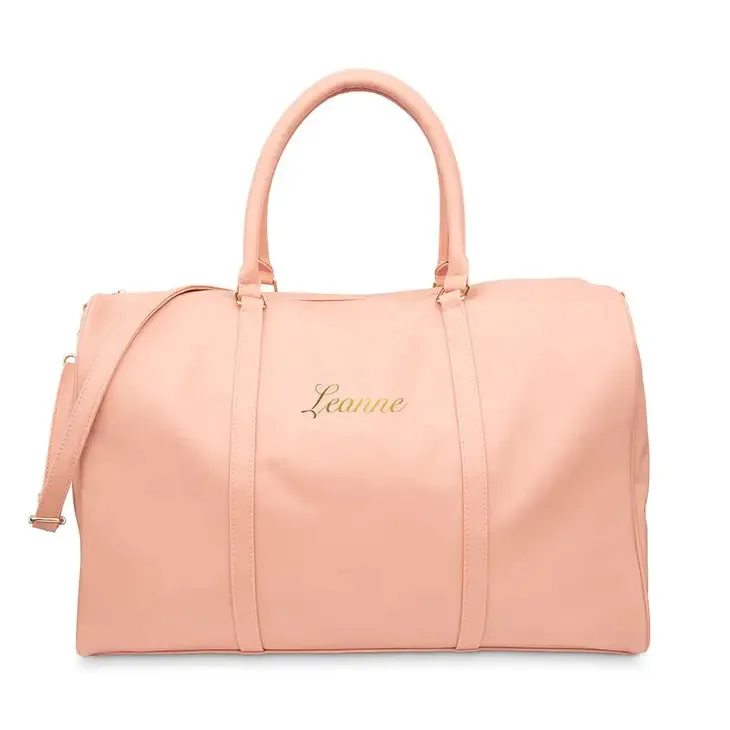 Light Pink Faux Leather Weekender Travel Bag