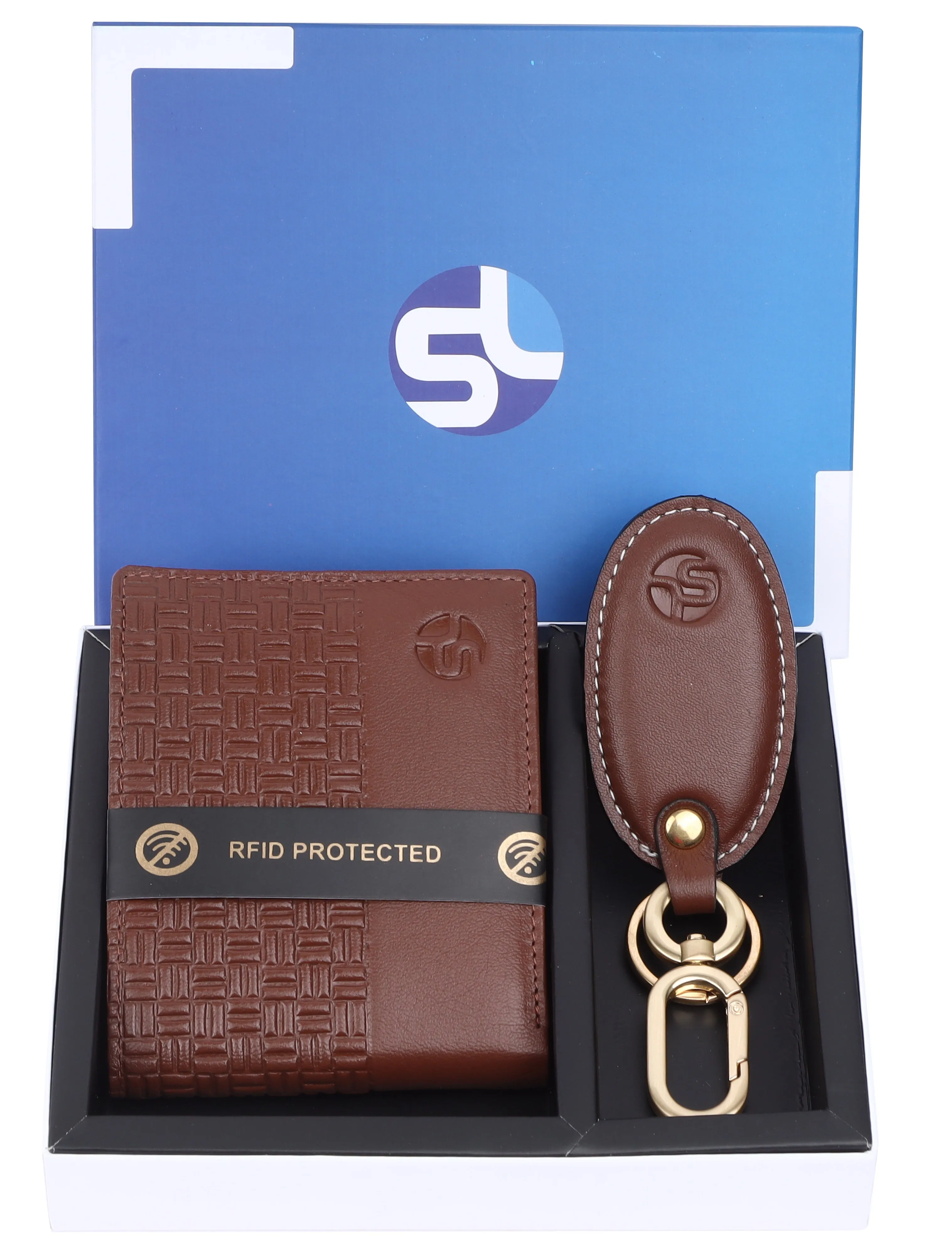 MENS LEATHER RFID WALLET WITH KEY RING COMBO 93706 (TAN)