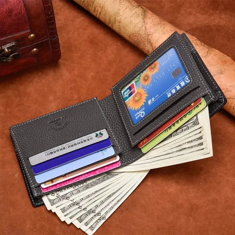 Men's Wallet Short Lychee - Stylish Compact Design with Multiple Compartments