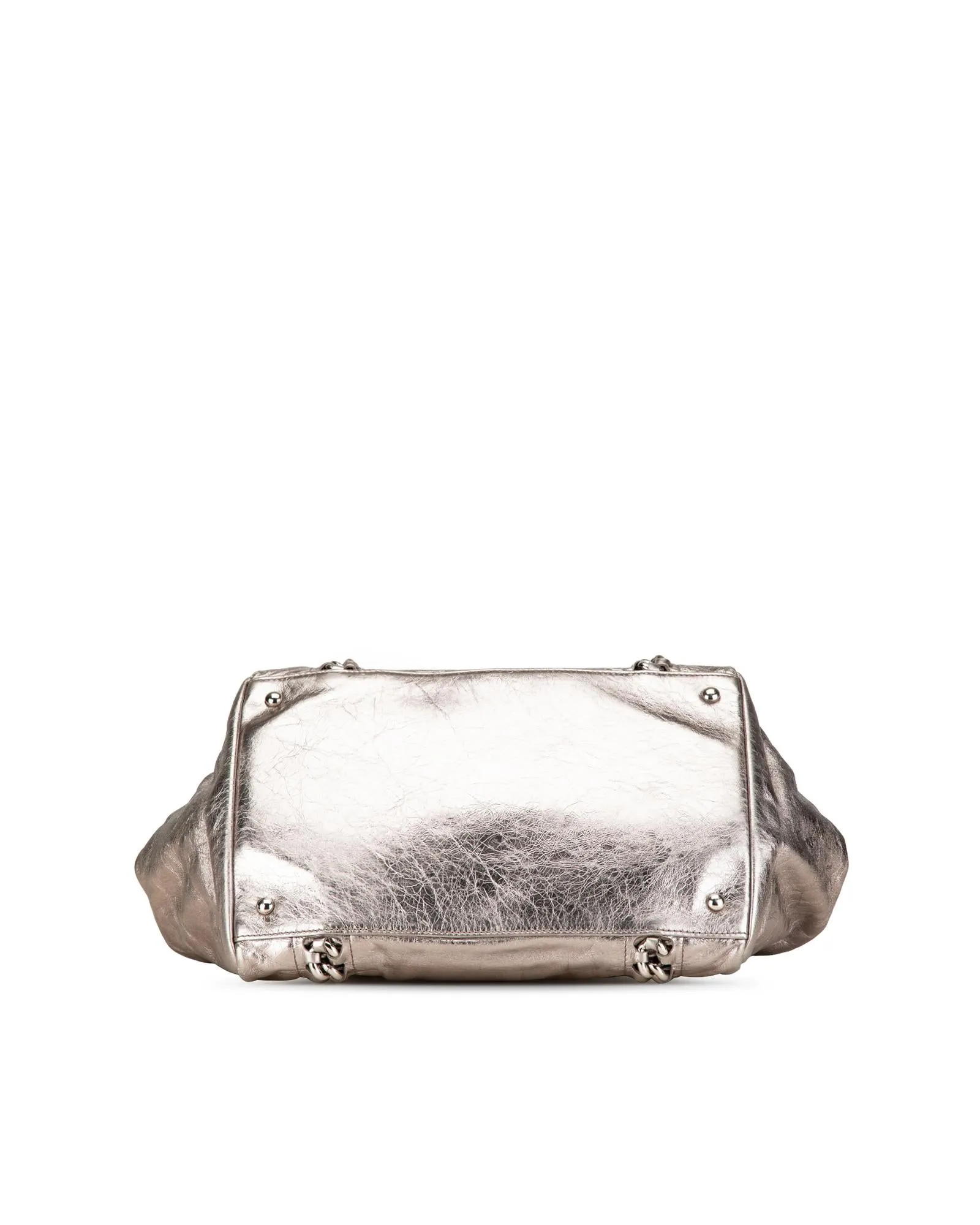 Metallic Calfskin Chain Tote with Silver-Tone Strap