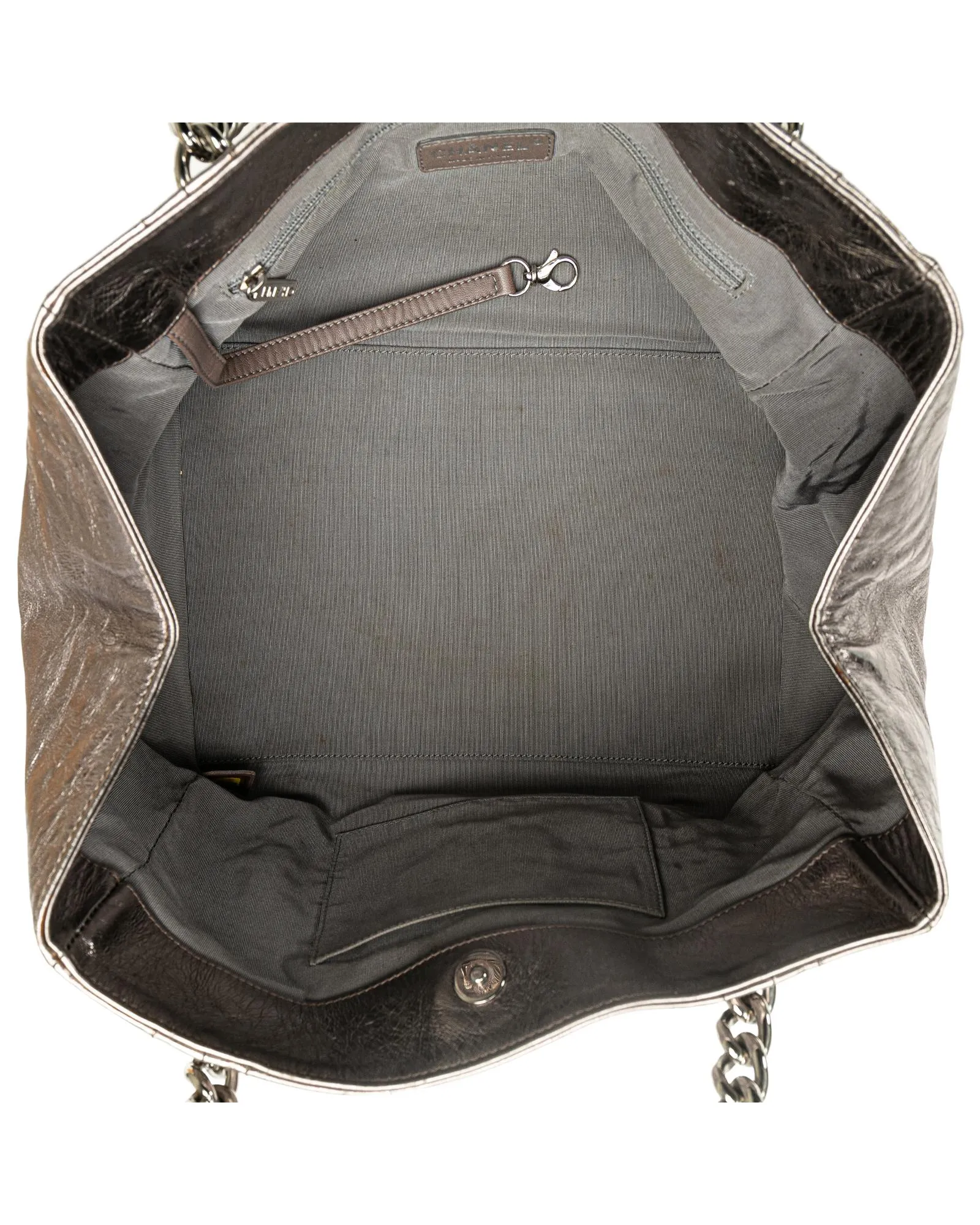 Metallic Calfskin Chain Tote with Silver-Tone Strap