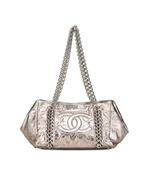 Metallic Calfskin Chain Tote with Silver-Tone Strap