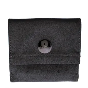 Metallic Grey Leather Flap Button Compact Wallet