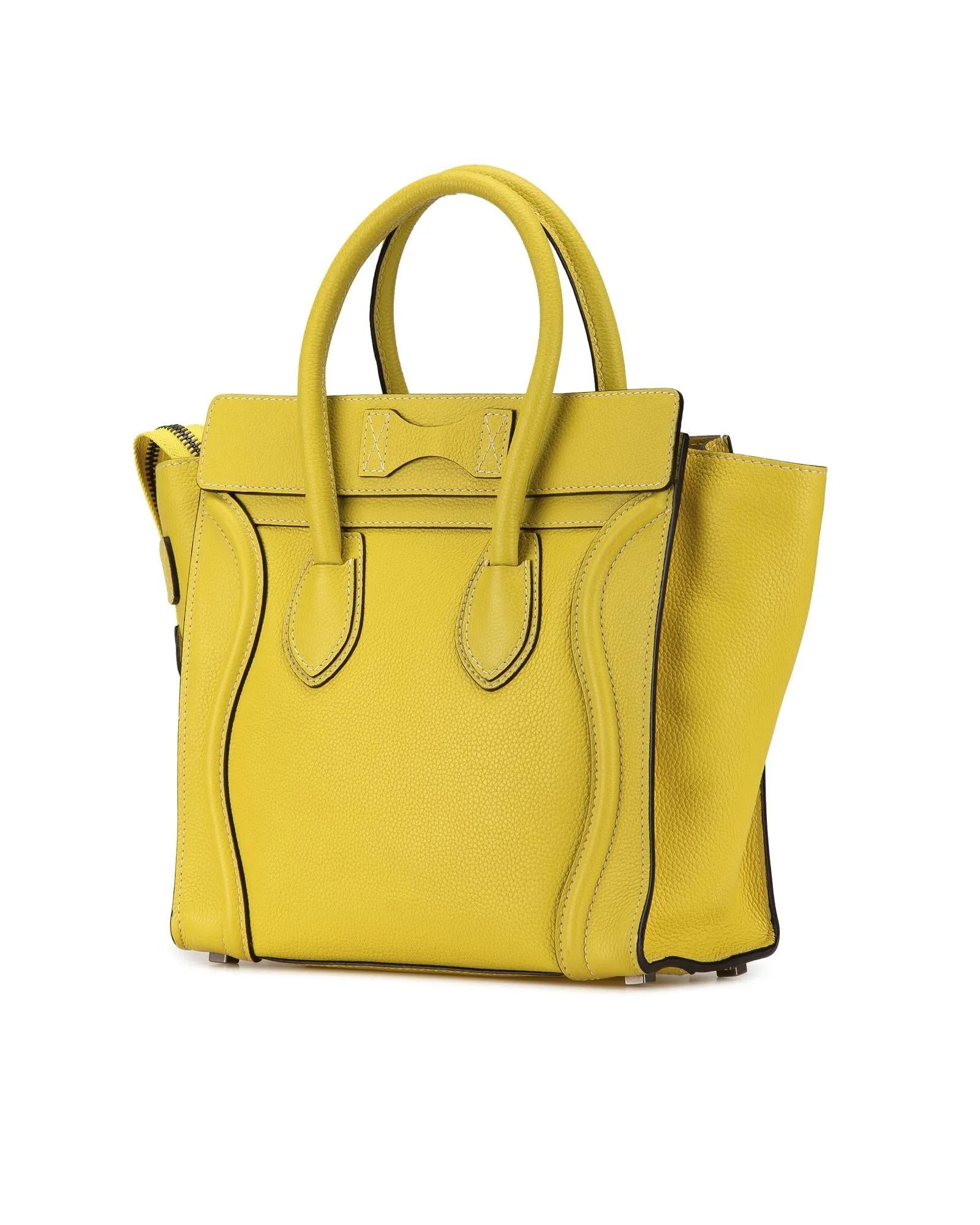 Micro Luggage Tote Leather Handbag with Zip Pockets