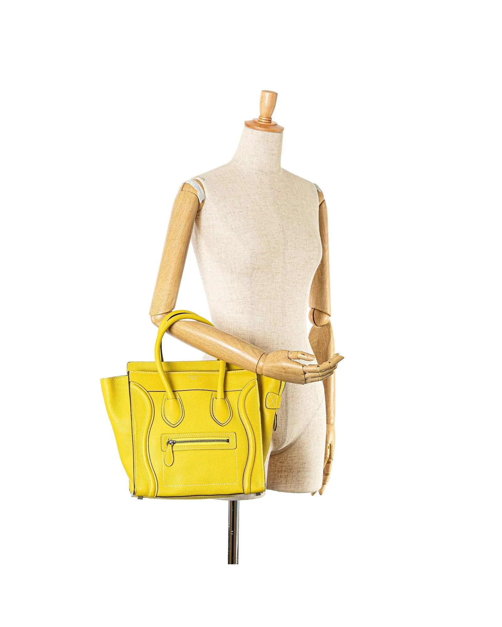 Micro Luggage Tote Leather Handbag with Zip Pockets