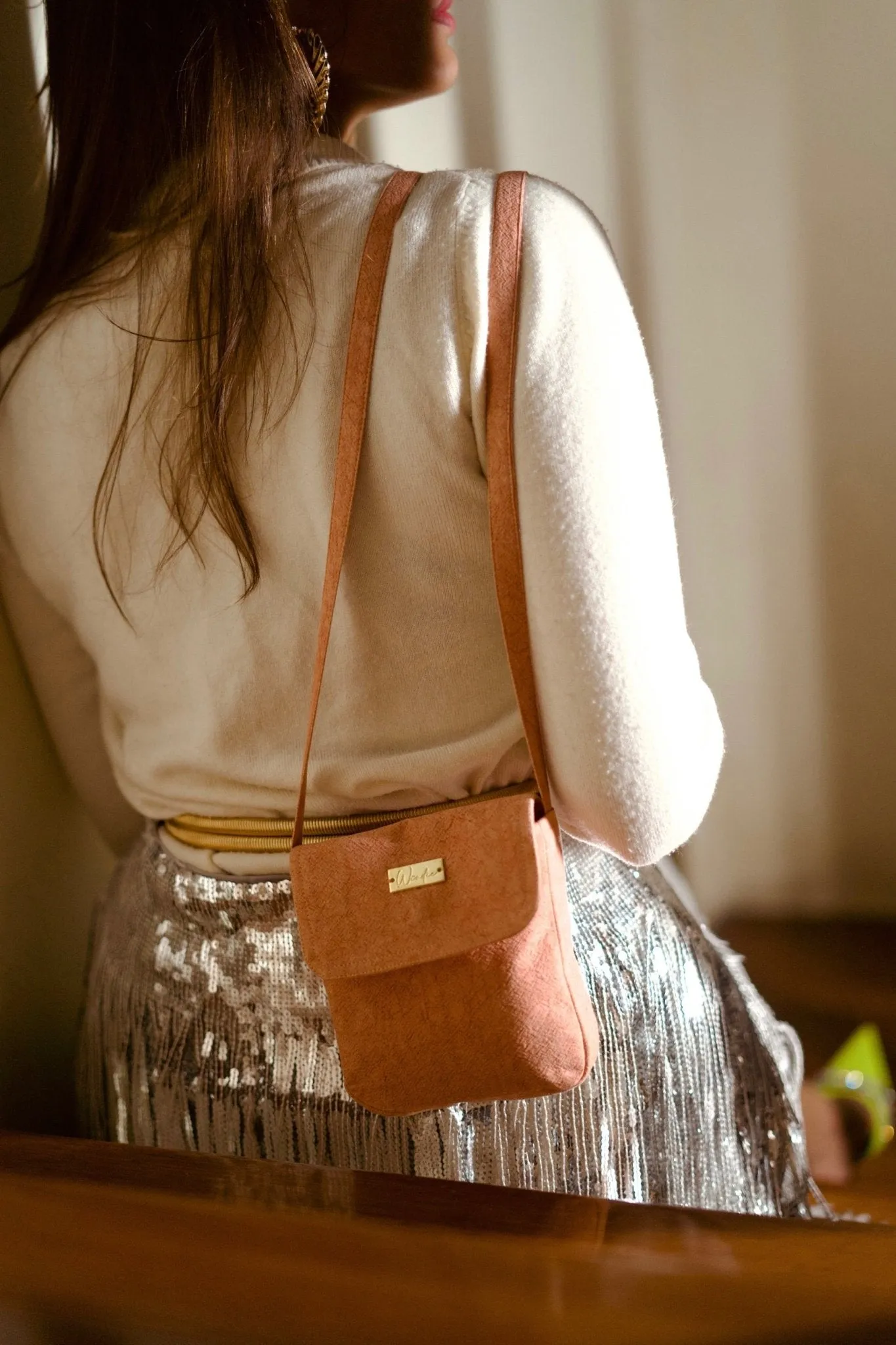 Mineral Dyed Mini Cross Body Coin Purse- Patami/Apricot