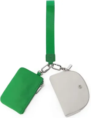 Mini Zip Around Wristlet Wallet for Women Detachable Dual Pouch Wristlet Portable Coin Pocket Keychain Small Purse (Green Grey)
