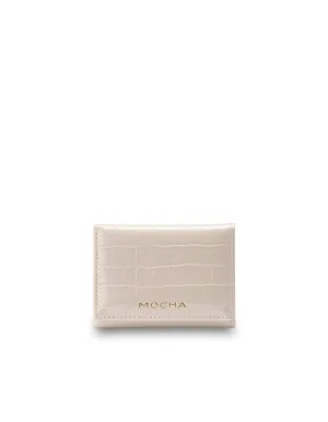 Mocha Bindi Croc-Embossed Mini Wallet - White