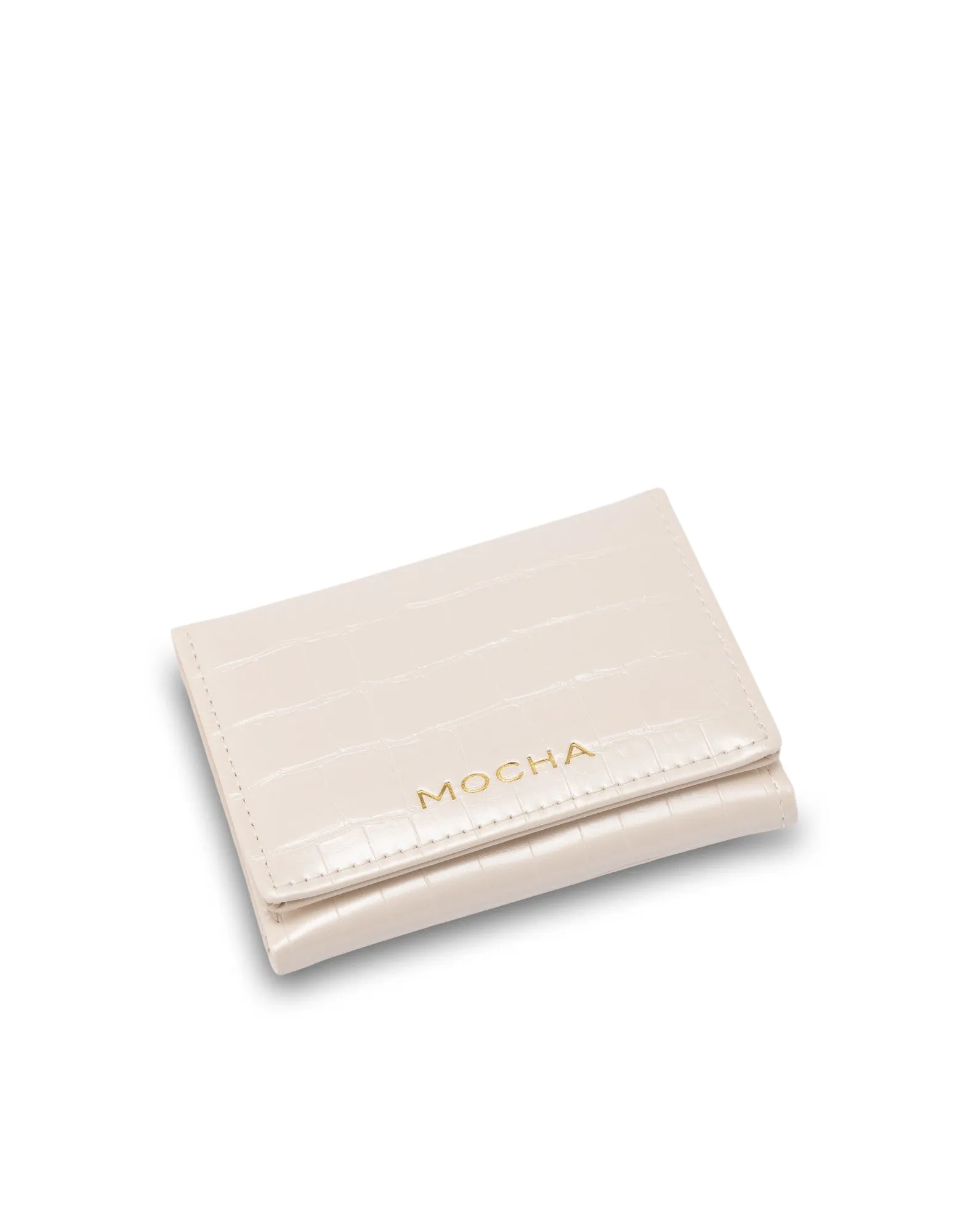 Mocha Bindi Croc-Embossed Mini Wallet - White