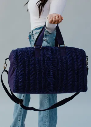 Navy Cable Knit Duffle Weekender Bag
