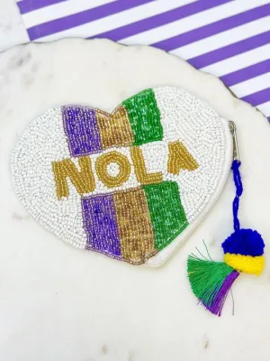 'NOLA' Beaded Heart Zip Pouch