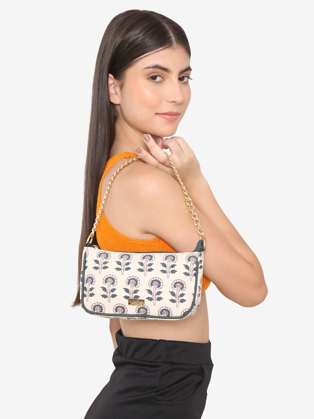 Off White Printed Sling bag