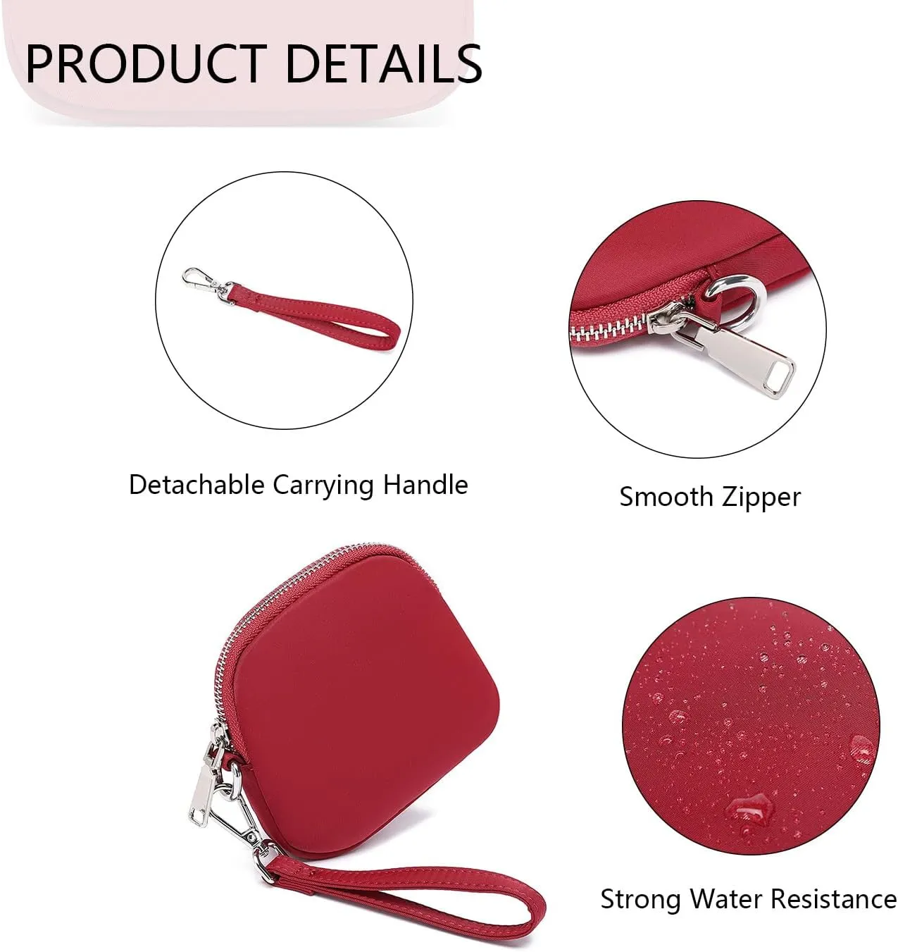 Organizer Bag Makeup Bag for Purse Travel Toiletry Pouch Zipper Pouch for Purse Small Makeup Pouch with Pockets Wristband design (black-nylon)