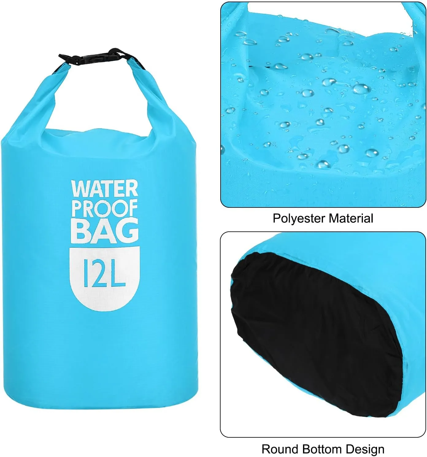 PATIKIL 12L Waterproof Dry Bag, Portable Dry Sack Roll Top Bag Lightweight Dry Storage Bag for Gym Kayaking Hiking Swimming Camping, Sky Blue