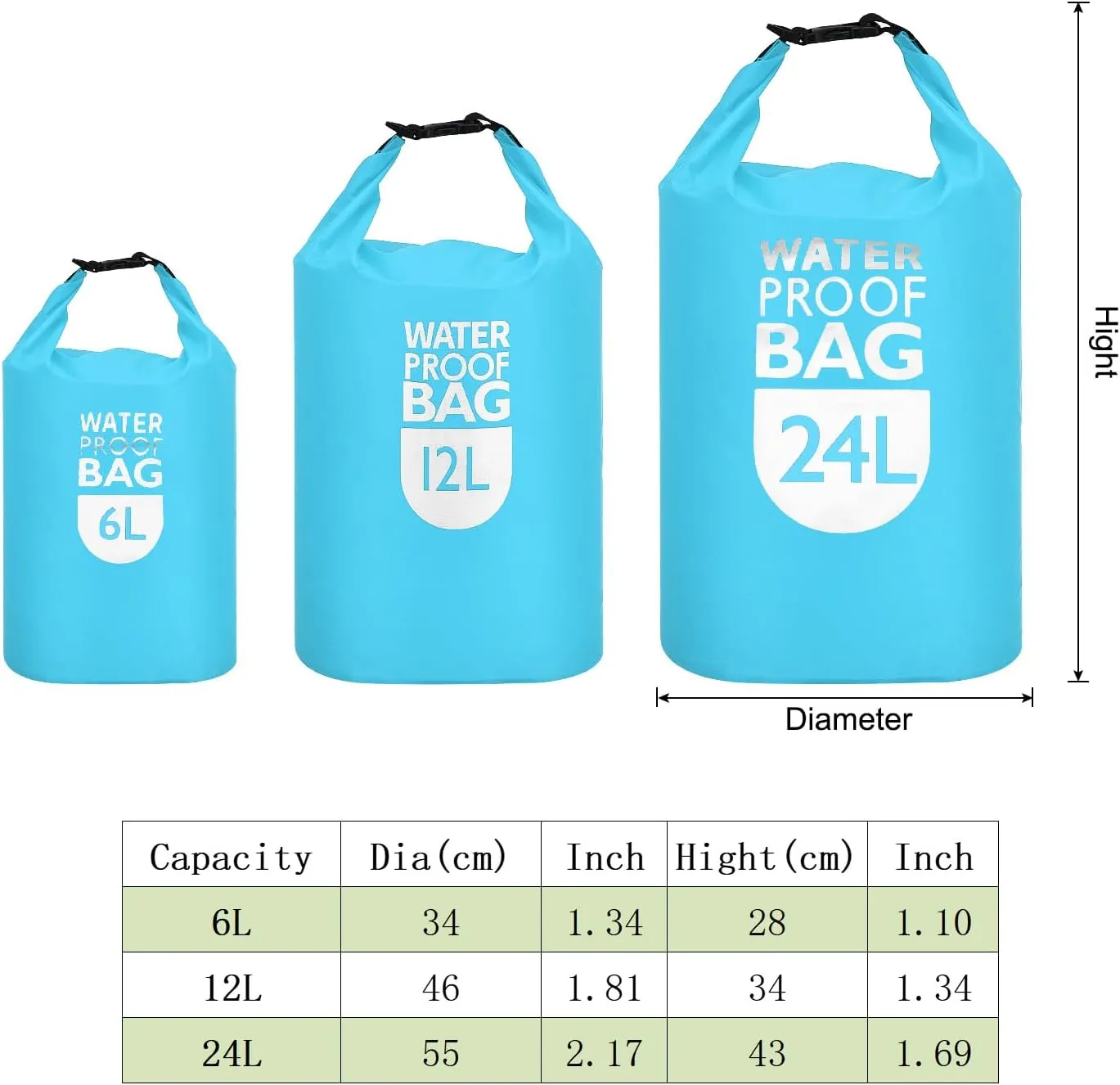 PATIKIL 12L Waterproof Dry Bag, Portable Dry Sack Roll Top Bag Lightweight Dry Storage Bag for Gym Kayaking Hiking Swimming Camping, Sky Blue