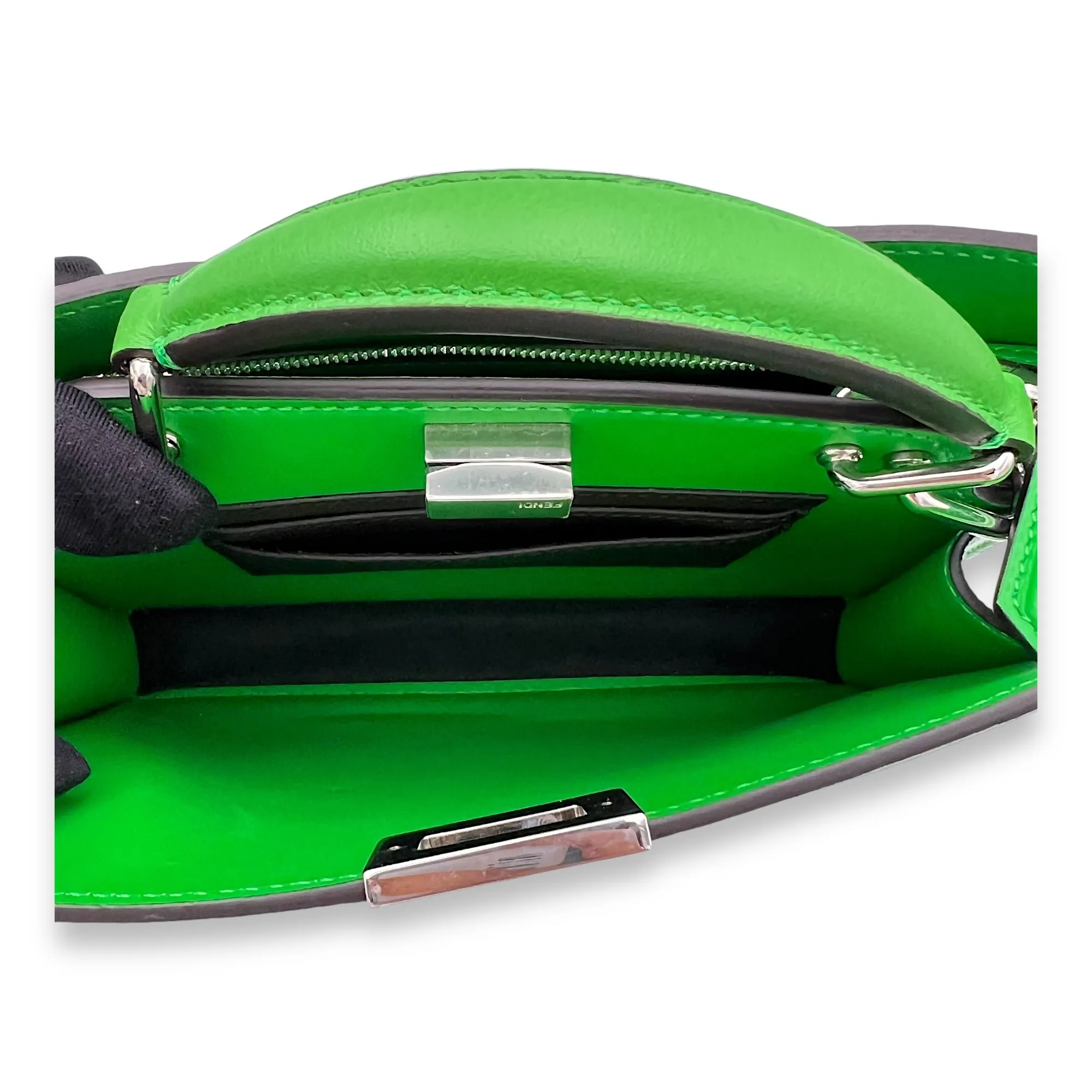 Peekaboo Crossbody Bag Mini Green in Calfskin, Silver hardware