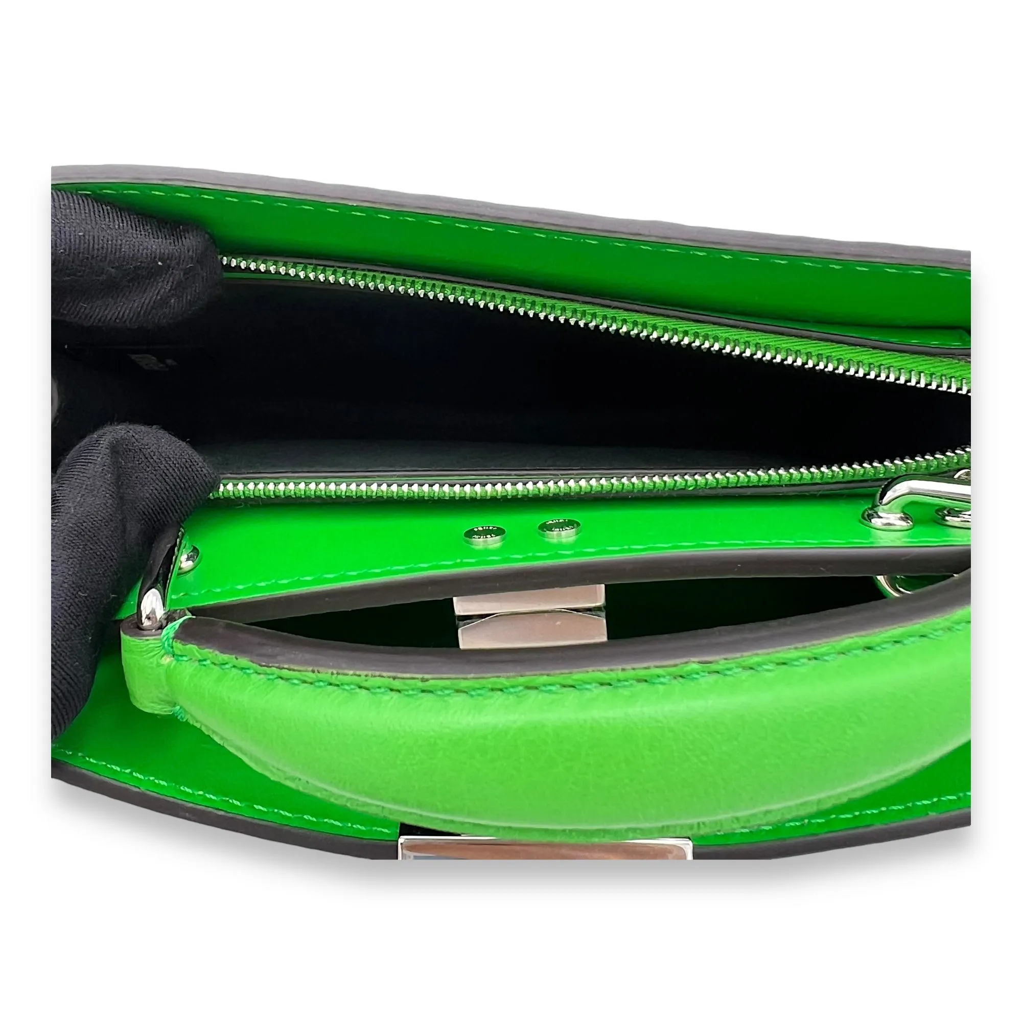 Peekaboo Crossbody Bag Mini Green in Calfskin, Silver hardware