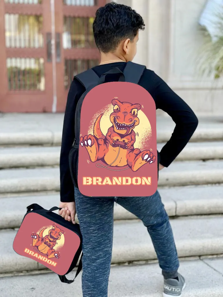 Personalized Full Color Backpacks / Lunch Bag / Duffel Bag - Dino Gamer
