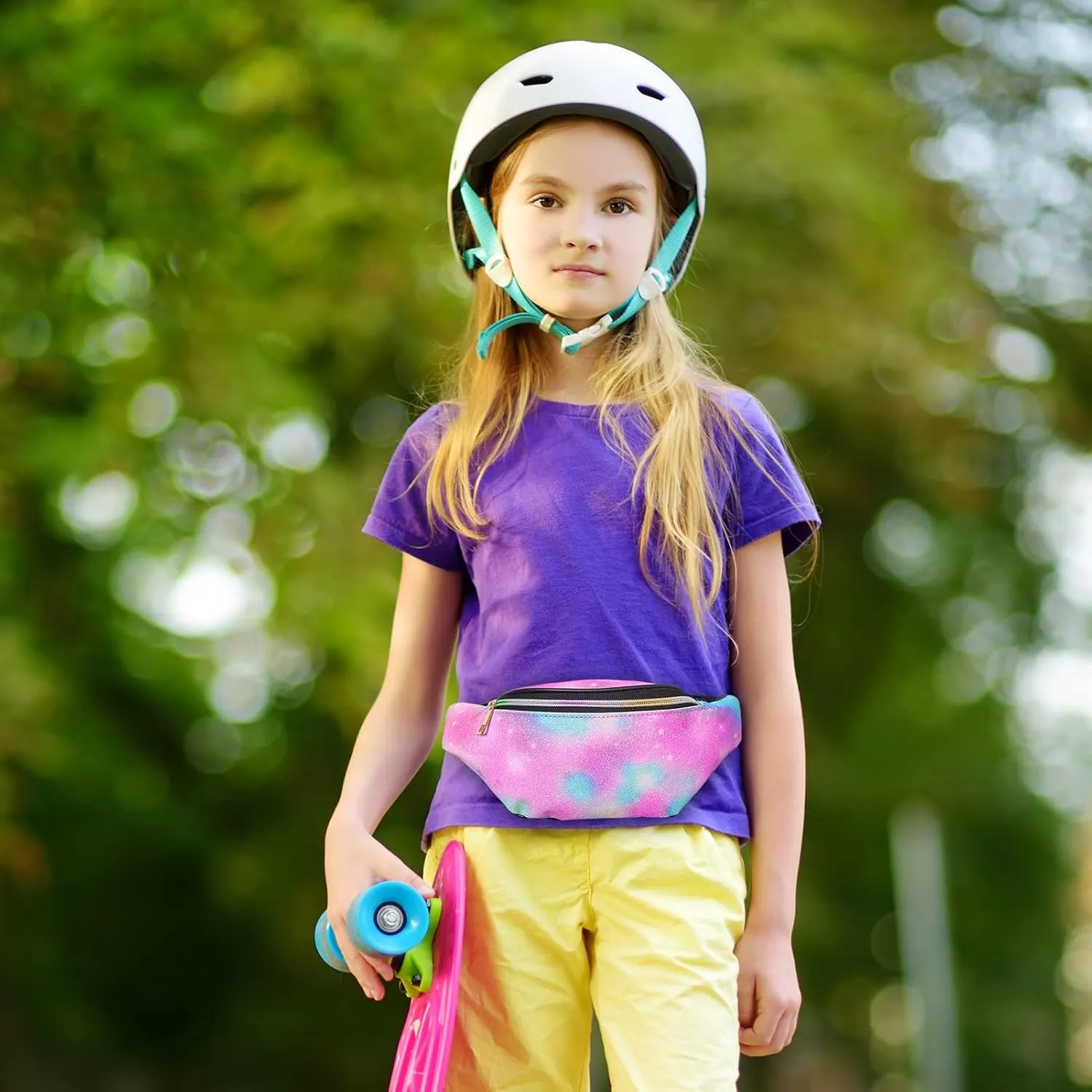 QtGirl Fanny Pack for Kids, Glitter Waist Bag Shiny Bags with Adjustable Belt for Children Sport Running, Camping, Trip