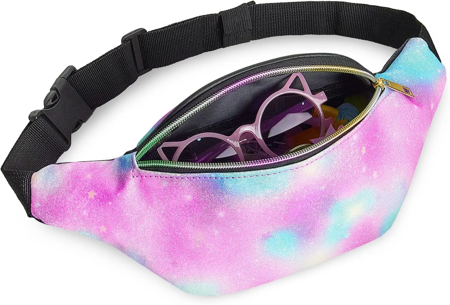 QtGirl Fanny Pack for Kids, Glitter Waist Bag Shiny Bags with Adjustable Belt for Children Sport Running, Camping, Trip