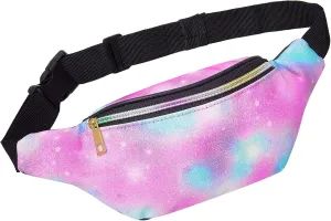 QtGirl Fanny Pack for Kids, Glitter Waist Bag Shiny Bags with Adjustable Belt for Children Sport Running, Camping, Trip