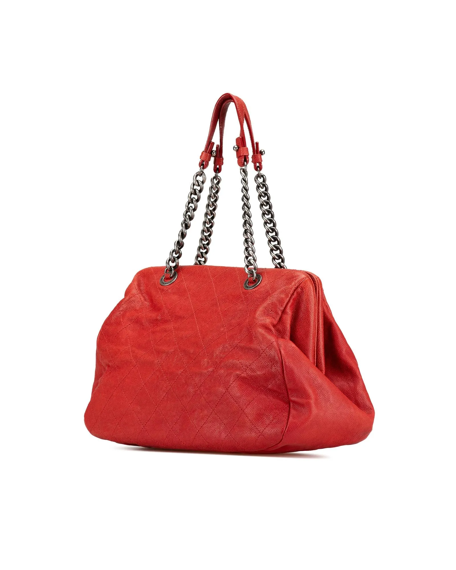 Quilted Leather Frame Tote with Chain Handles