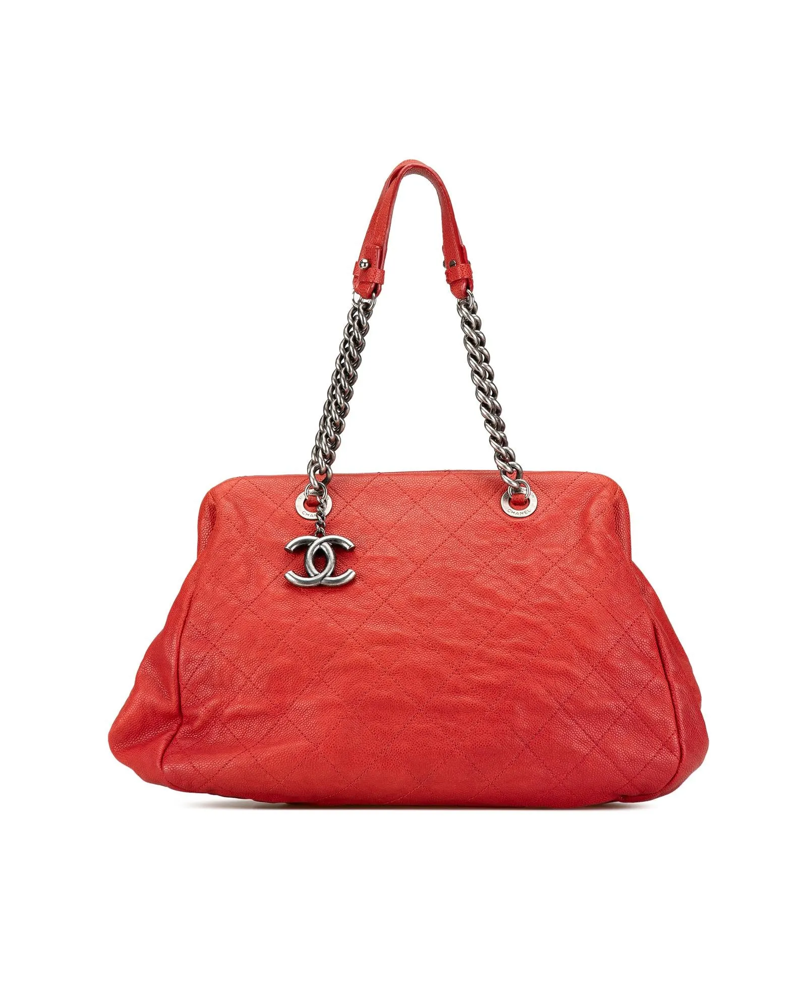 Quilted Leather Frame Tote with Chain Handles