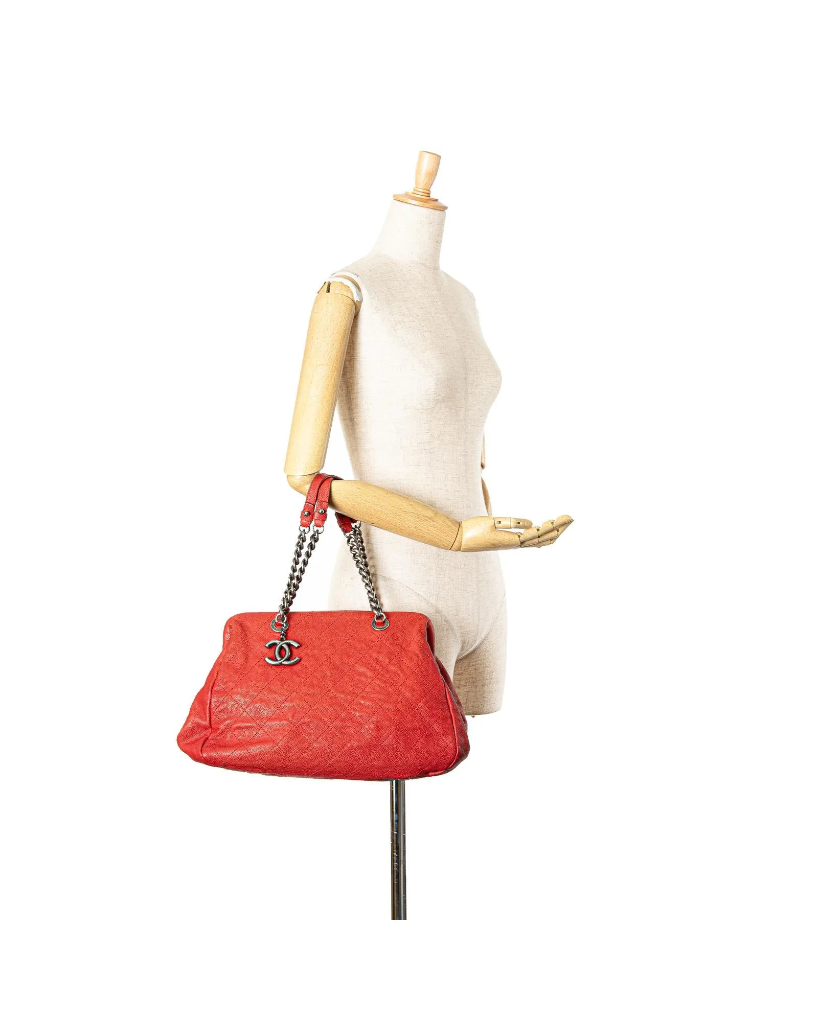 Quilted Leather Frame Tote with Chain Handles