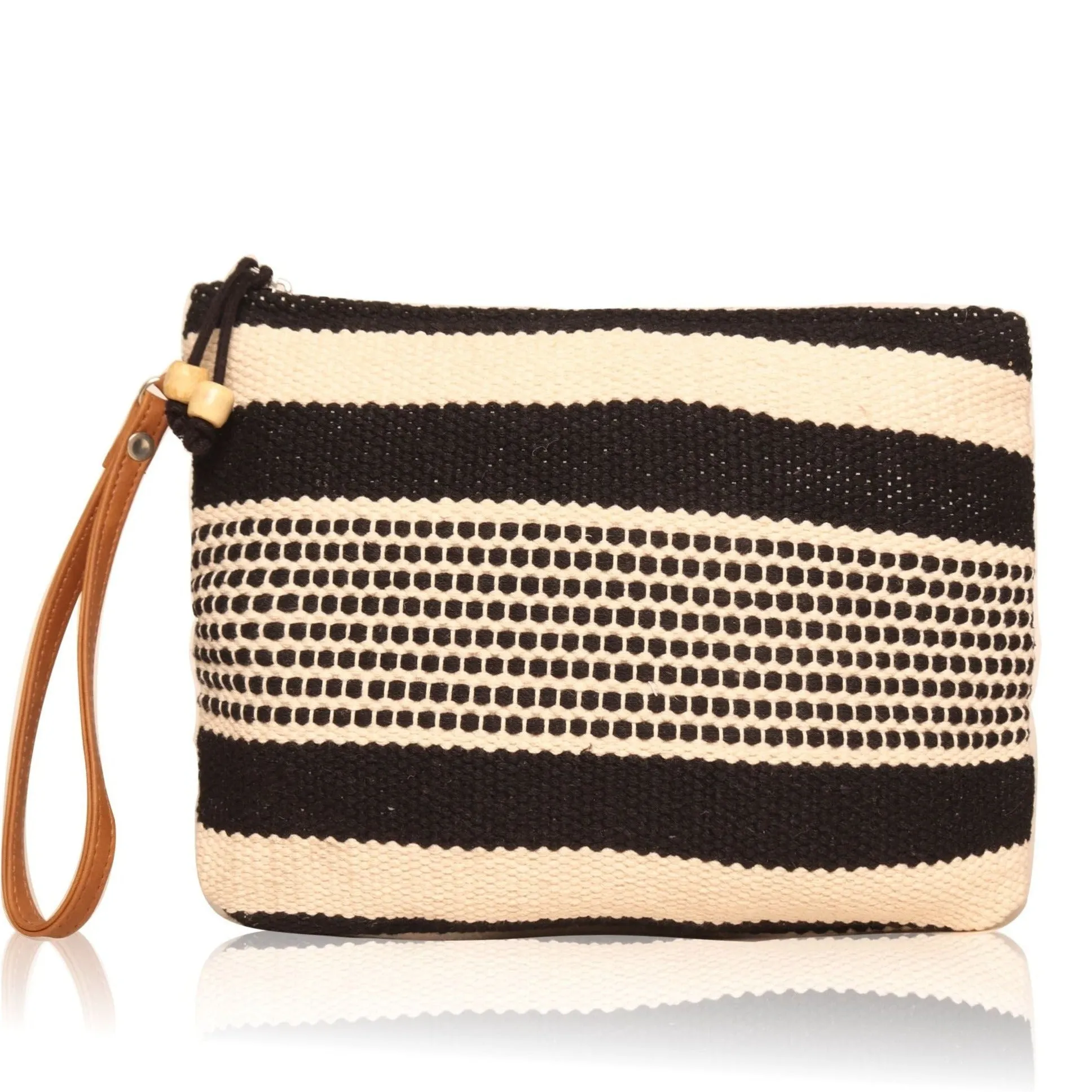 "Black And White Dhurry  Make Up Pouch/Kit Small Size"