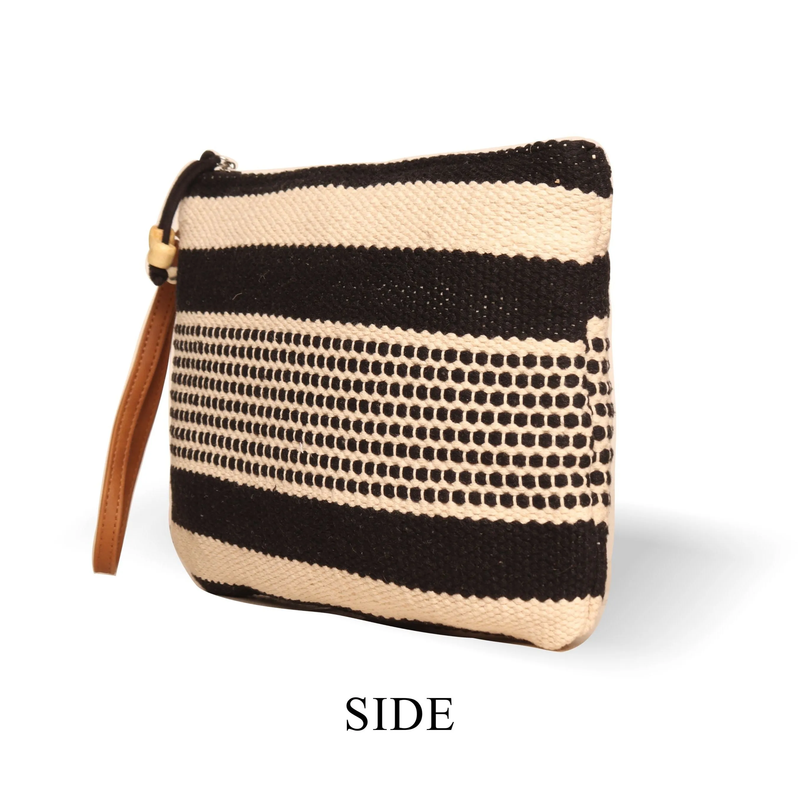 "Black And White Dhurry  Make Up Pouch/Kit Small Size"