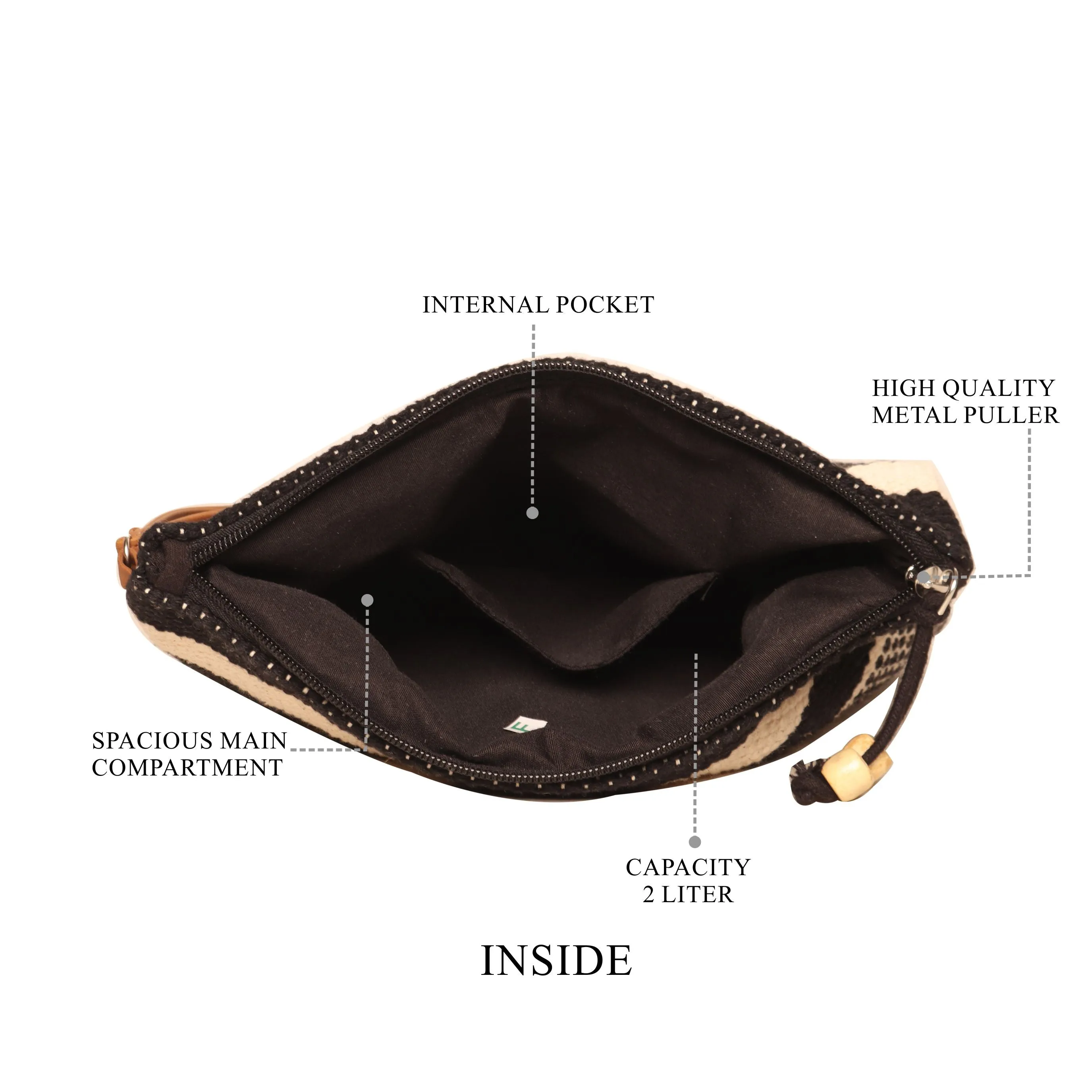 "Black And White Dhurry  Make Up Pouch/Kit Small Size"