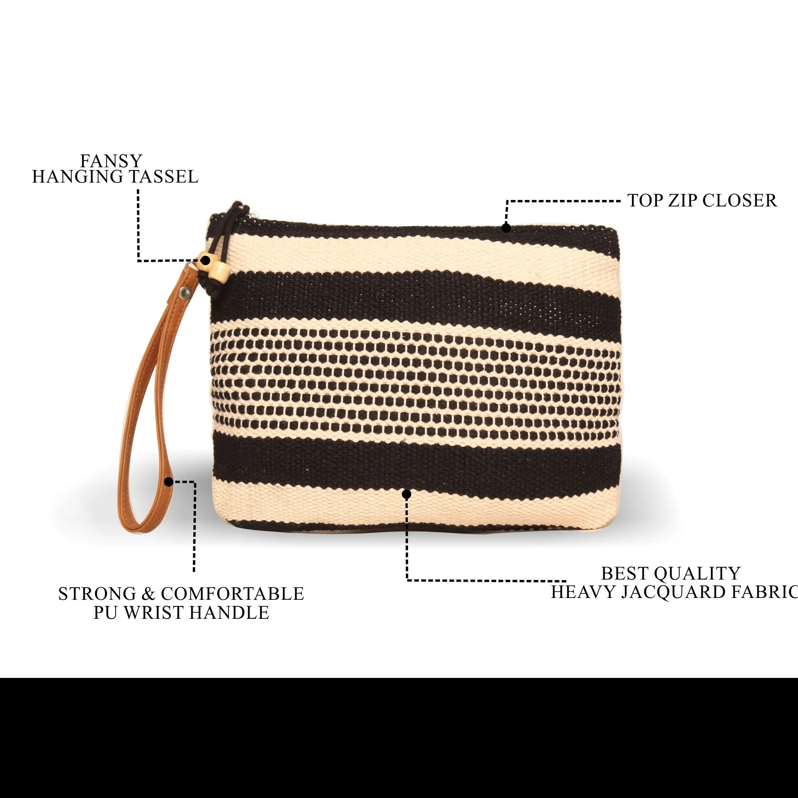 "Black And White Dhurry  Make Up Pouch/Kit Small Size"