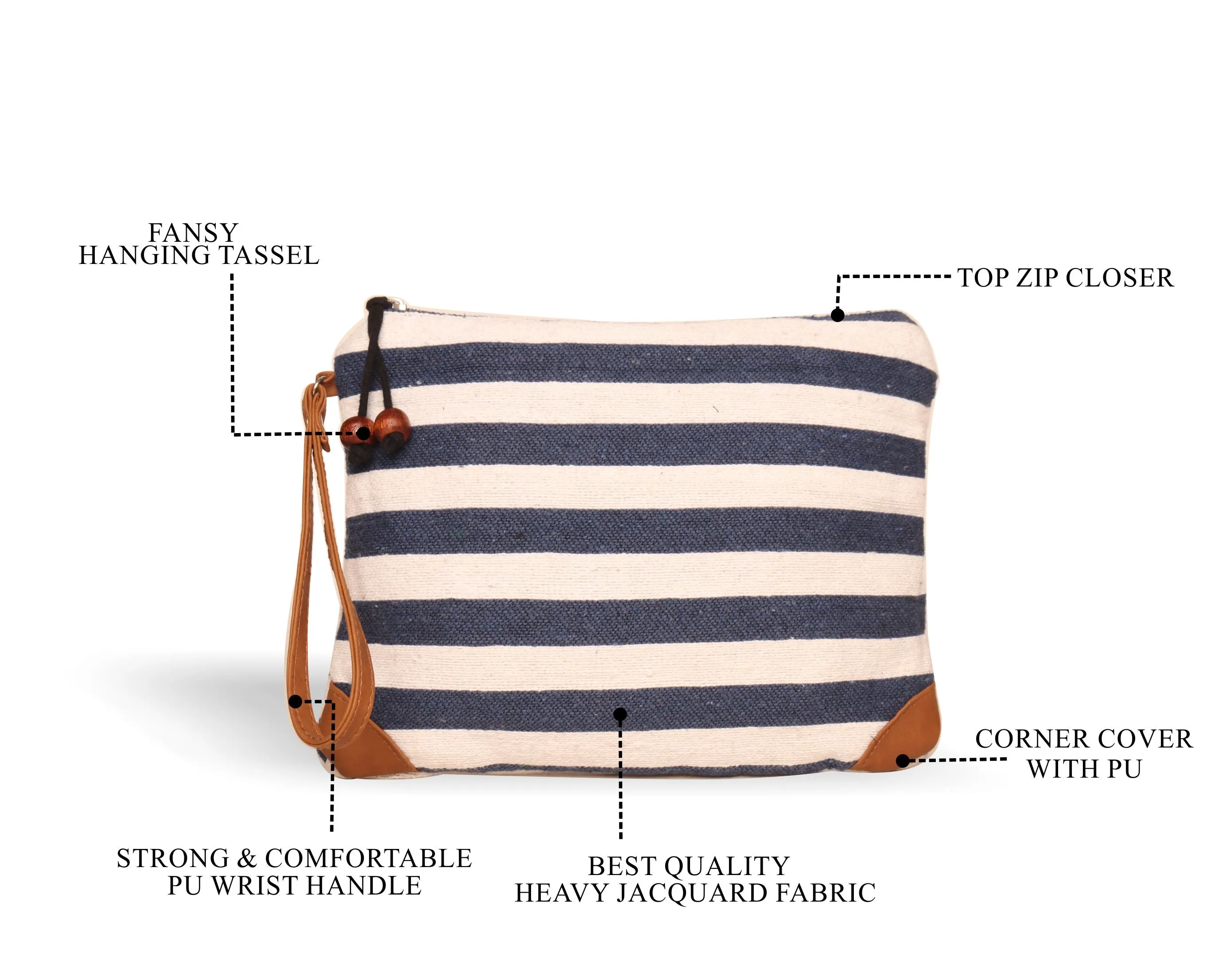 "Blue And White Dhurry  Make Up Pouch/Kit Small Size"
