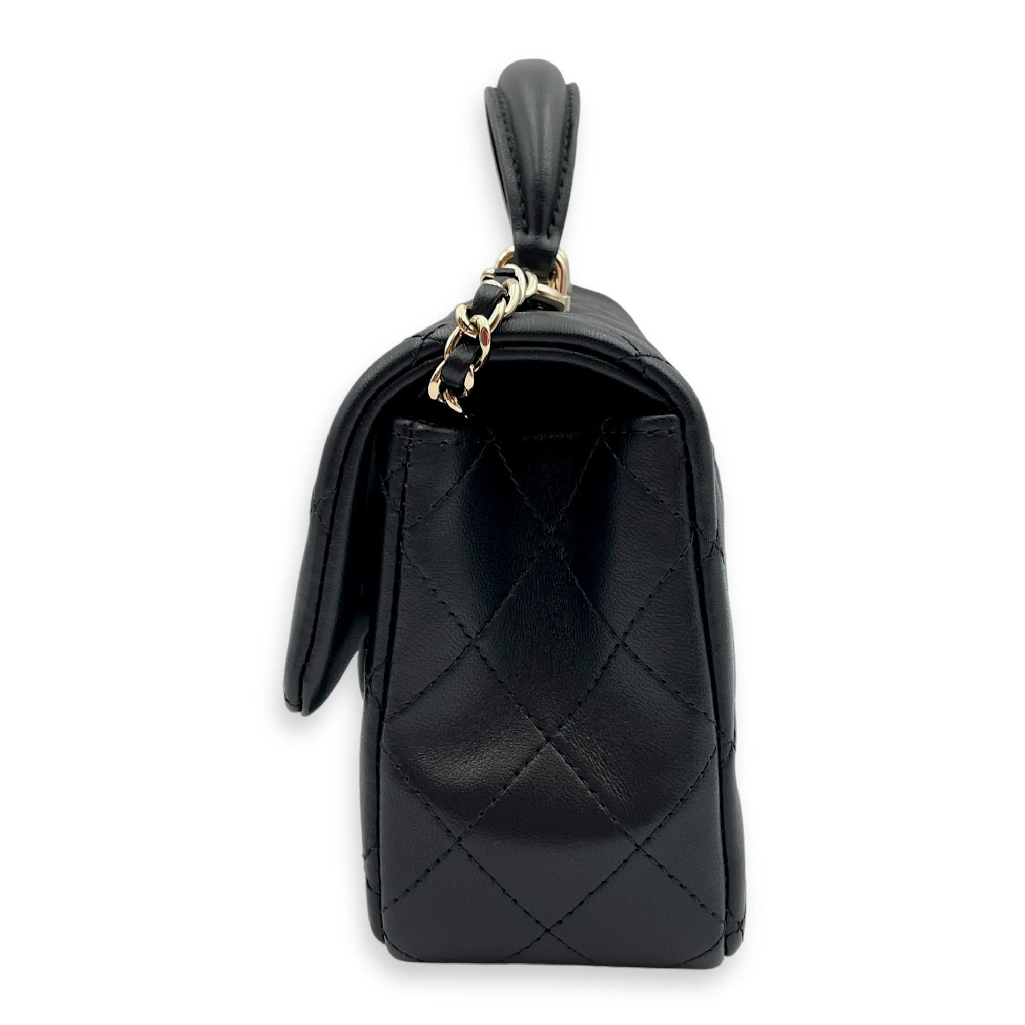 Rectangle Top Handle Mini Black Crossbody Bag in Lambskin, Gold hardware