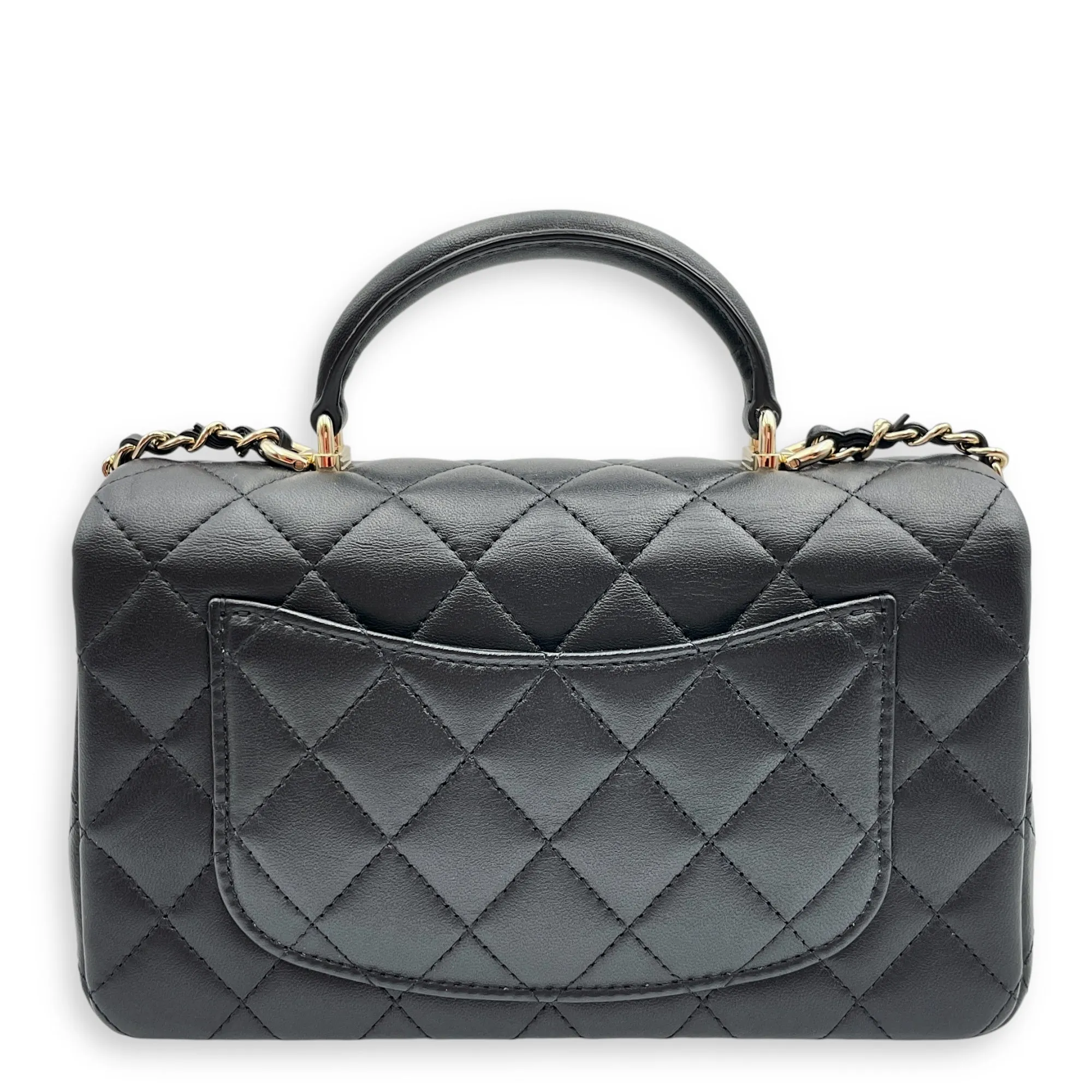 Rectangle Top Handle Mini Black Crossbody Bag in Lambskin, Gold hardware