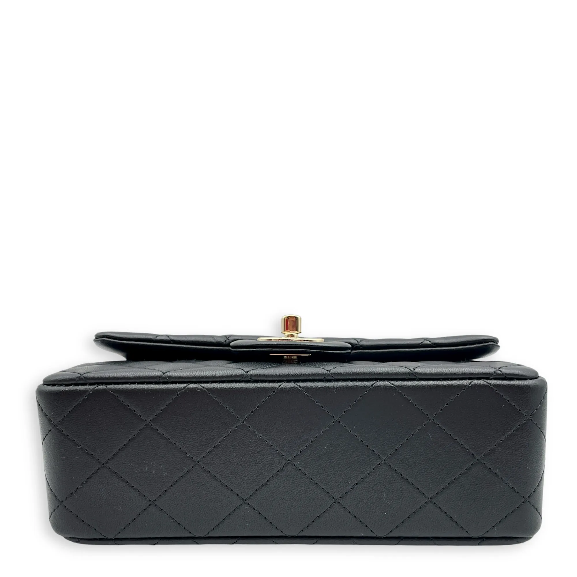 Rectangle Top Handle Mini Black Crossbody Bag in Lambskin, Gold hardware