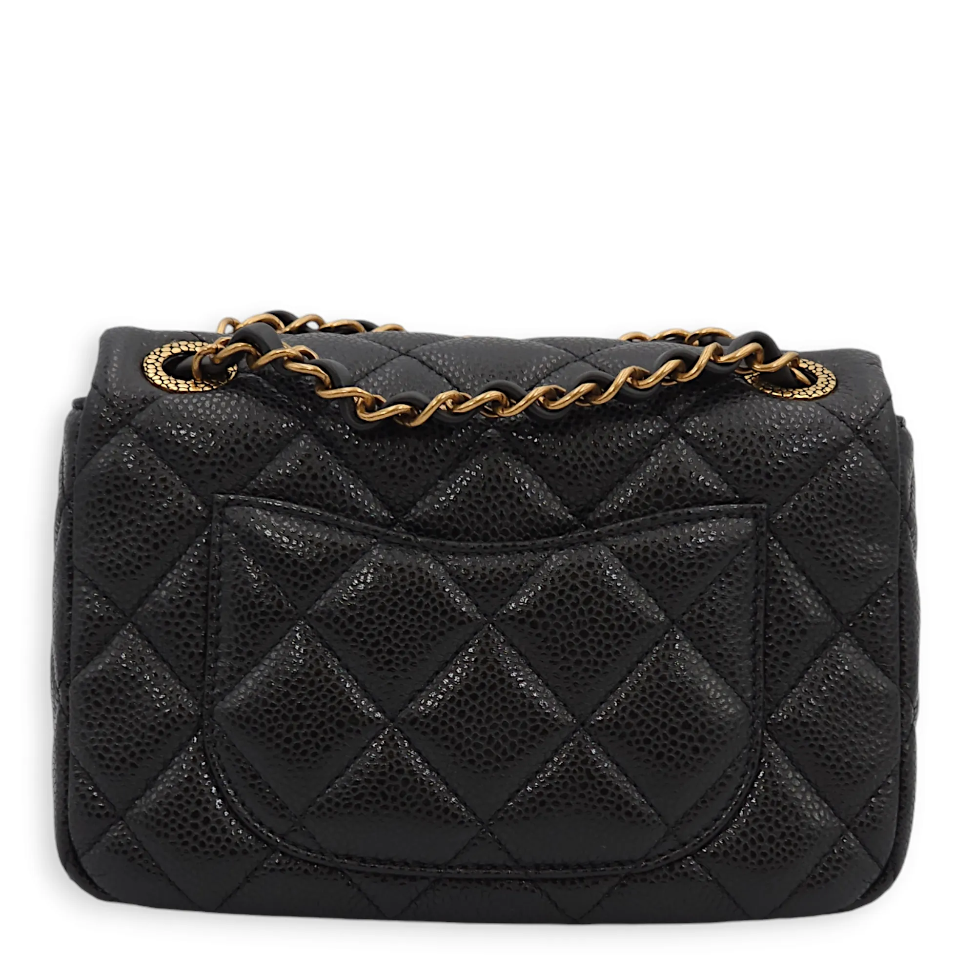 Seasonal Quilted Flap Mini Black Crossbody Bag in Caviar Leather, Gold hardware