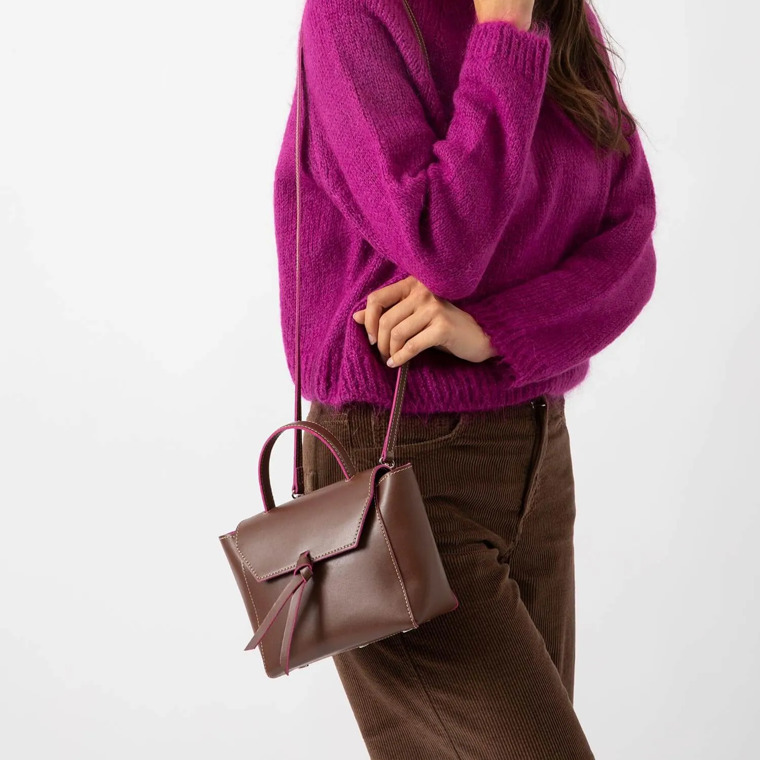 Siena Mini Leather Satchel Crossbody Bag - Chocolate
