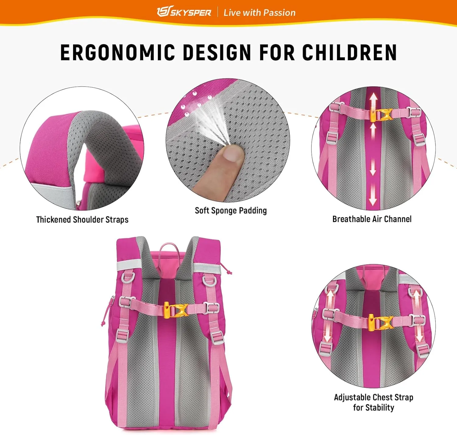 SKYSPER Kids Backpack 12L Small Kids Travel Backpack Children Kindergarten Daypack for Girls Boys Kid School Back Pack for Daytrip Outdoor Camping (Pink)