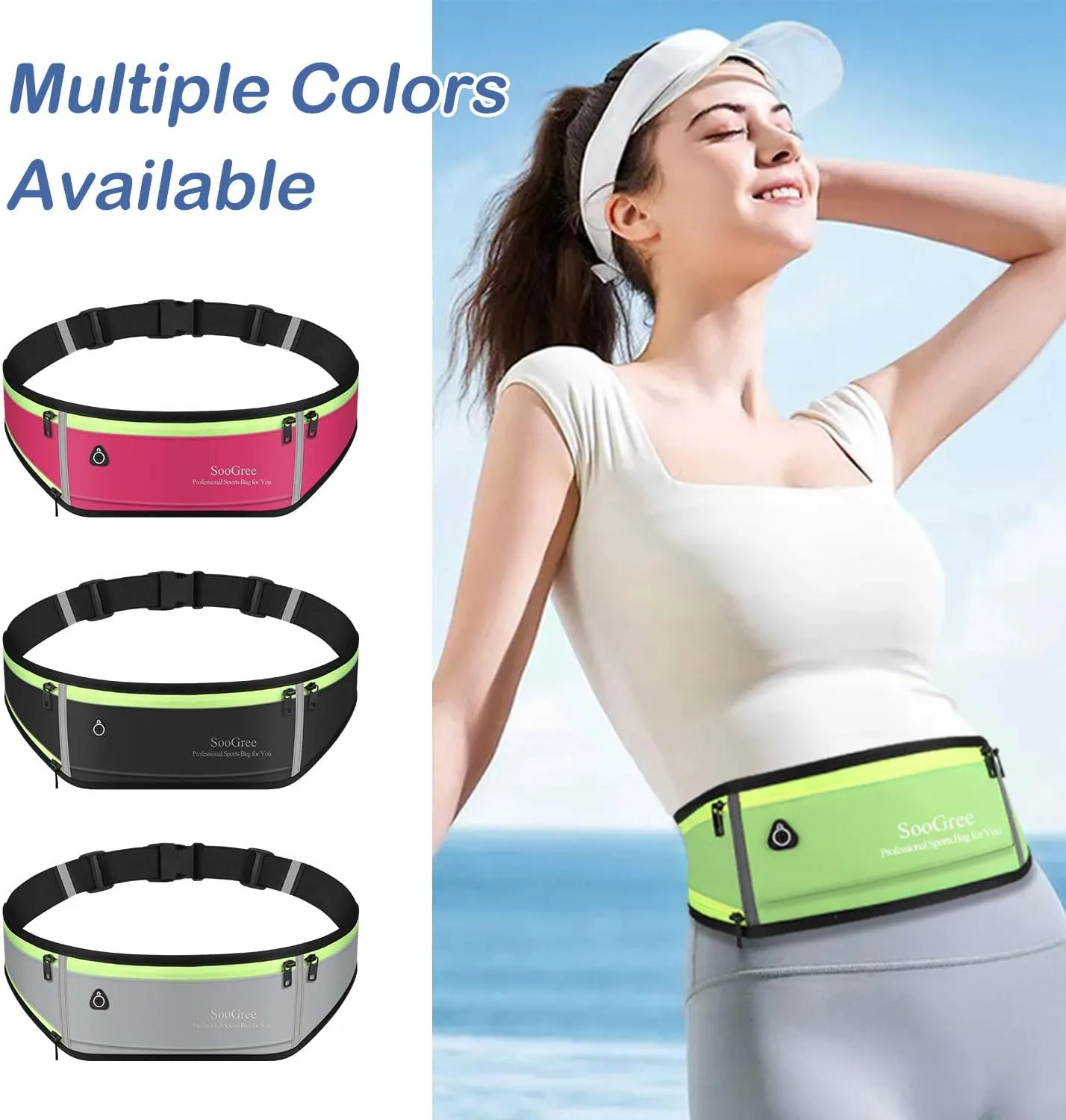 Slim Running Belt Fanny Packs for Women & Men Runners Pouch Waist Pack Phone Holder Large Crossbody Runners Bag Gear Accessories for Running Hiking Traveling Sports Adjustable Strap