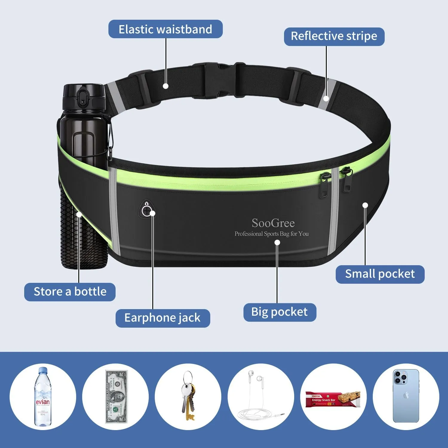 Slim Running Belt Fanny Packs for Women & Men Runners Pouch Waist Pack Phone Holder Large Crossbody Runners Bag Gear Accessories for Running Hiking Traveling Sports Adjustable Strap