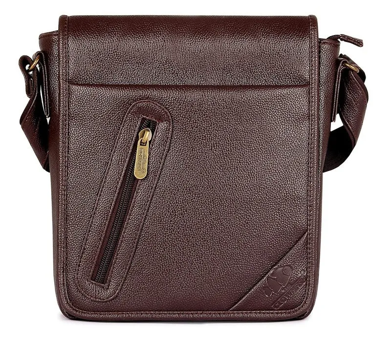 Sling Bag - Premium Leatherette with Metal Fittings | 25 cm | Chocolate