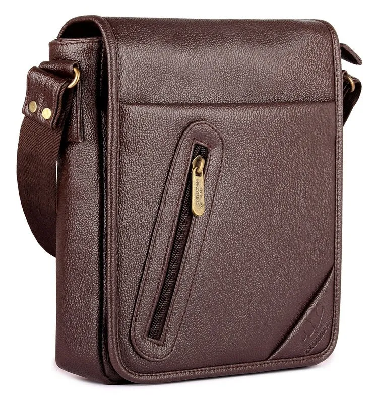 Sling Bag - Premium Leatherette with Metal Fittings | 25 cm | Chocolate