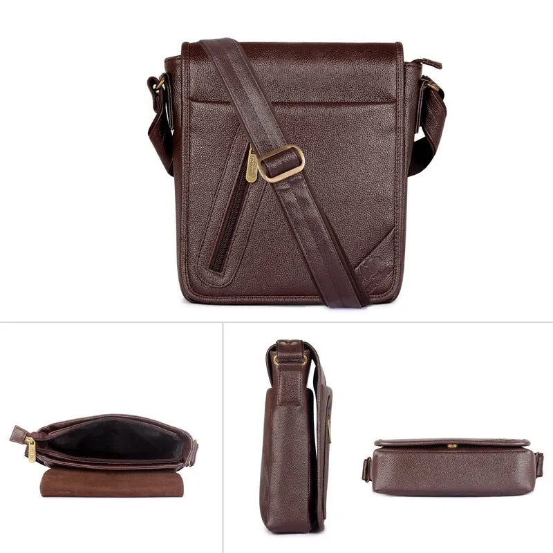 Sling Bag - Premium Leatherette with Metal Fittings | 25 cm | Chocolate