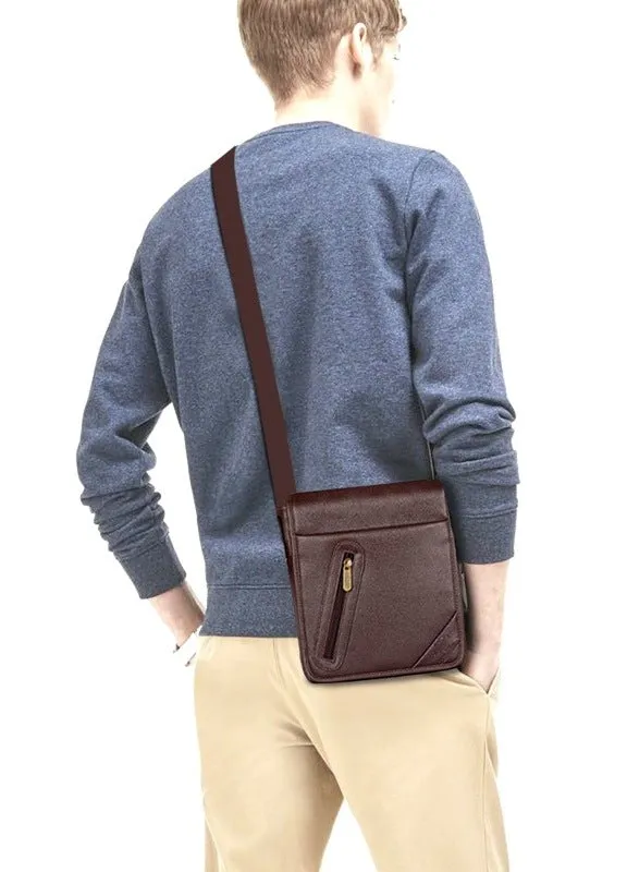 Sling Bag - Premium Leatherette with Metal Fittings | 25 cm | Chocolate